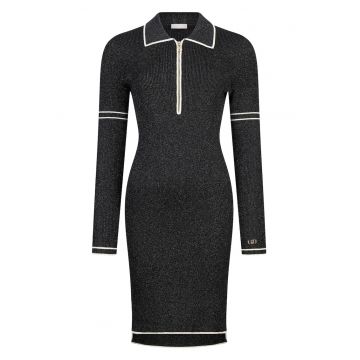 Rochie polo tricotata cu aspect stralucitor - Negru