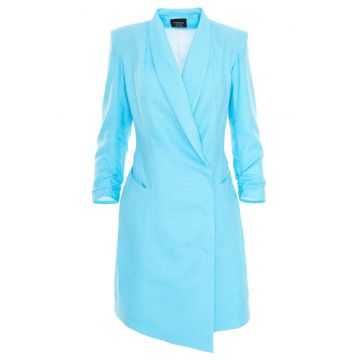 Rochie-sacou din in cu maneci 3/4 - Turcoaz deschis