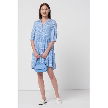 Rochie scurta cu model floral - Albastru pastel