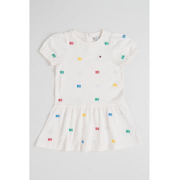 Rochie scurta de bumbac cu broderie - Alb murdar