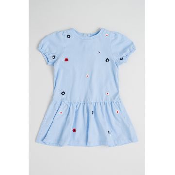Rochie scurta de bumbac cu broderie - Albastru pastel