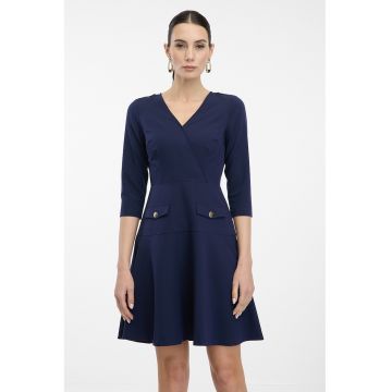 Rochie scurta evazata cu decolteu in V - Bleumarin