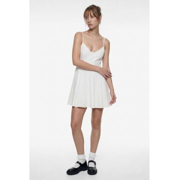 Rochie scurta evazata de bumbac - Alb