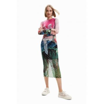 Rochie semi-trasparenta cu decupaj pe spate - Verde/Roz/Albastru