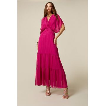 Rochie stratificata din amestec de matase - Fucsia