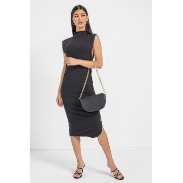 Rochie tricotata cu slit lateral - Negru