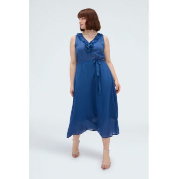 Rochie vaporoasa cu cordon in talie - Albastru cobalt