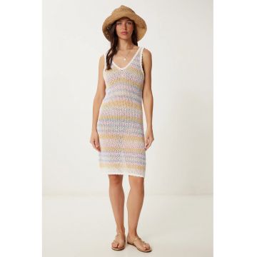 Rochii - Happiness Istanbul - Rochie tricotata mulata - galben chihlimbar - casual - 80% bumbac -