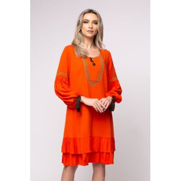 Rochie Ana din bumbac cu broderie pe bust si maneci