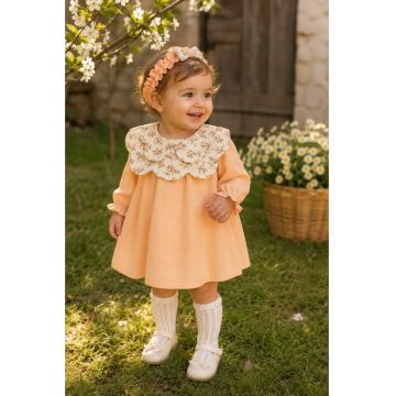Rochie bebe fetita din muselina cu bentita si guler ffewgewloral eleganta - Fete - Portocaliu