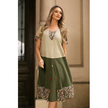 Rochie bej din bumbac cu detalii crosetate