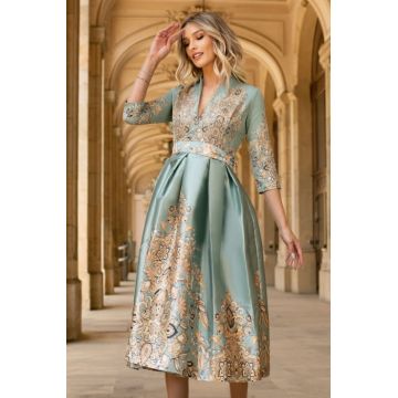 Rochie Bety verde mint din tafta tip chimono