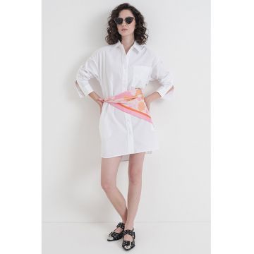 Rochie-camasa cu buzunar pe piept - Alb