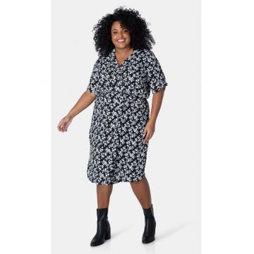 Rochie-camasa cu doua randuri de nasturi si imprimeu floral