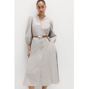 Rochie-camasa midi de bumbac cu dungi - Gri/Alb murdar