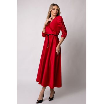 Rochie Carolina rosie cu maneci crete