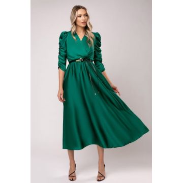 Rochie Carolina verde smarald cu maneci crete