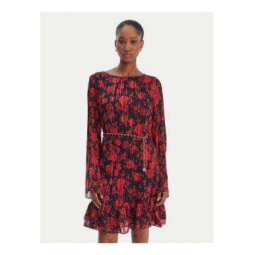 Rochie casual  floral - Rosu/Negru