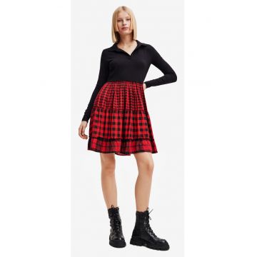 Rochie combi cu detalii gingham Harryst - Rosu/Negru