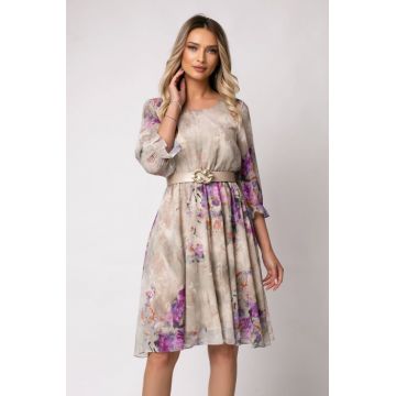 Rochie Cora bej cu imprimeu floral