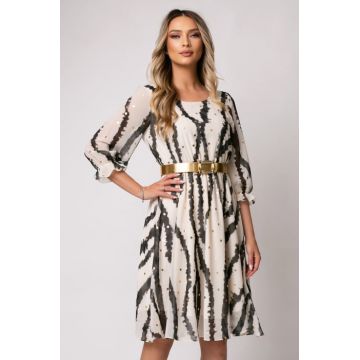 Rochie Cora gri in degrade cu buline aurii