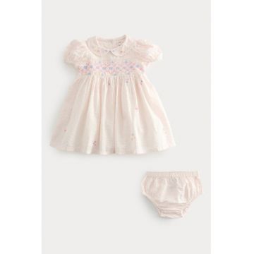 Rochie cu broderie si chiloti - Alb fildes