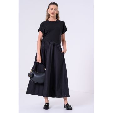 Rochie cu croiala A din amestec de bumbac organic - Negru