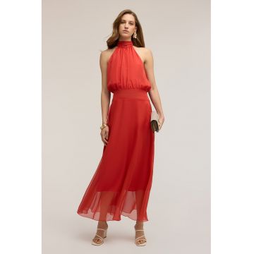 Rochie cu decolteu halter Long Voile - Rosu