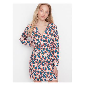 Rochie cu imprimeu abstract si decolteu cache-coeur