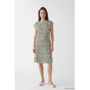Rochie cu imprimeu si croiala in A - Verde pal