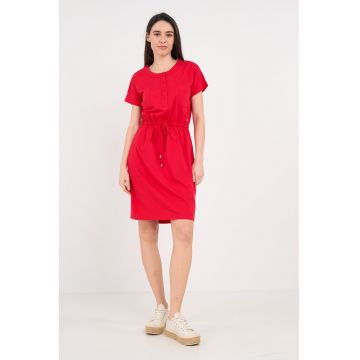 Rochie cu model uni si terminatie cu snur de ajustare - Rosu