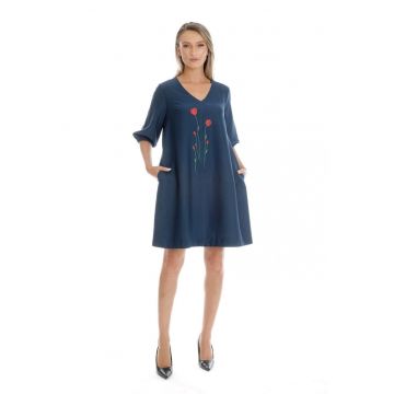 Rochie Dama  cu Pictura Manuala - Bleumarin