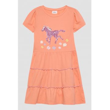 Rochie de bumbac cu paiete - Portocaliu