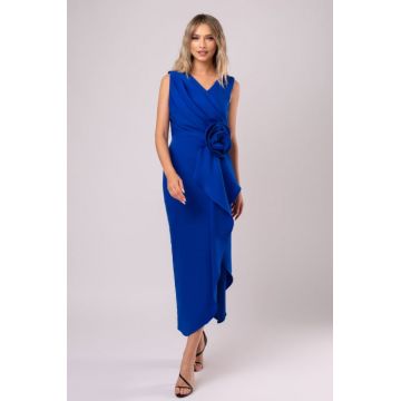 Rochie de ocazie albastra cu floare mare in talie