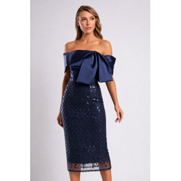 Rochie de ocazie bleumarin accesorizata cu paiete