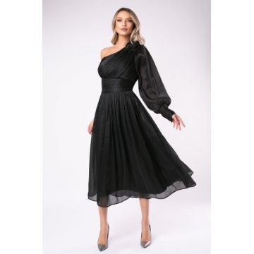Rochie de ocazie neagra marime mare cu flori 3D