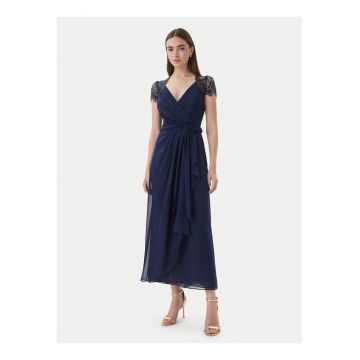 Rochie de seara -  bleumarin - matase - maneca scurta - Albastru