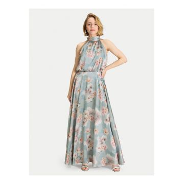 Rochie de seara Dama -  Albastru deschis - floral - fara maneca - poliester