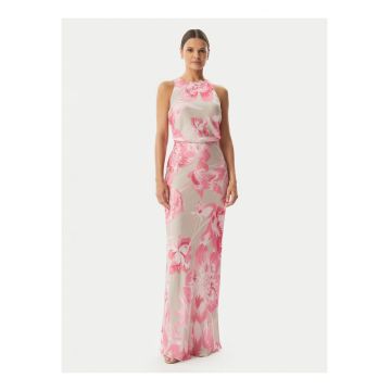 Rochie de seara -  roz - floral - fara maneci - poliester