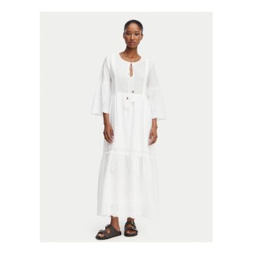 Rochie de vara -  casual - maneca trei sferturi - alb - bumbac - Alb