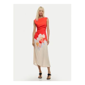 Rochie de vara -  crem-portocalie - casual - fara maneca - viscoza -