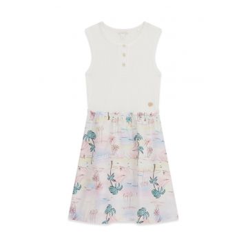 Rochie de vara fete -  Alb - multicolor - bumbac - fara maneca