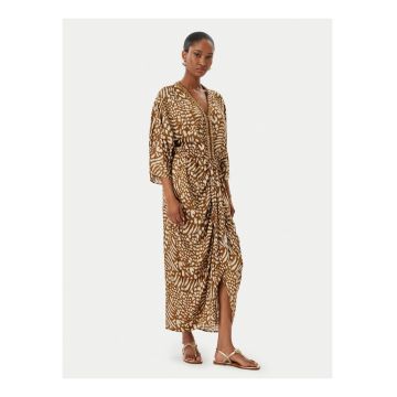 Rochie de vara -  Maro/Bej - croiala lejera - maneca trei sferturi - viscoza -