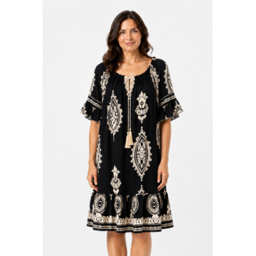 Rochie de vara neagra cu imprimeu bej