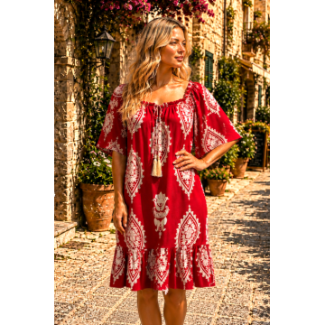 Rochie de vara rosie cu imprimeu alb