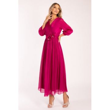 Rochie Dia fucsia marime mare cu flori 3D