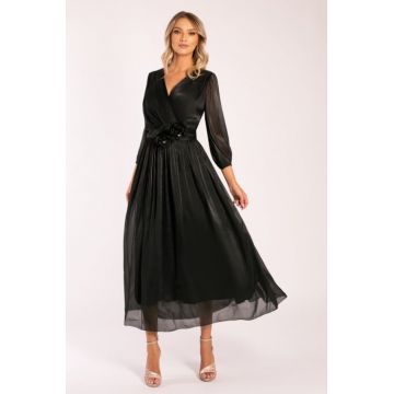 Rochie Dia neagra marime mare cu flori 3D