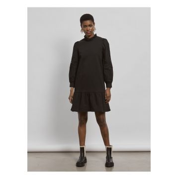 Rochie din amestec de bumbac cu maneci lungi si guler valurit -