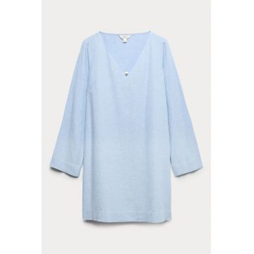 Rochie din amestec de in cu decolteu in V - Albastru glaciar