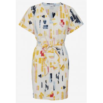 Rochie din bumbac cu imprimeu abstract si cordon in talie -